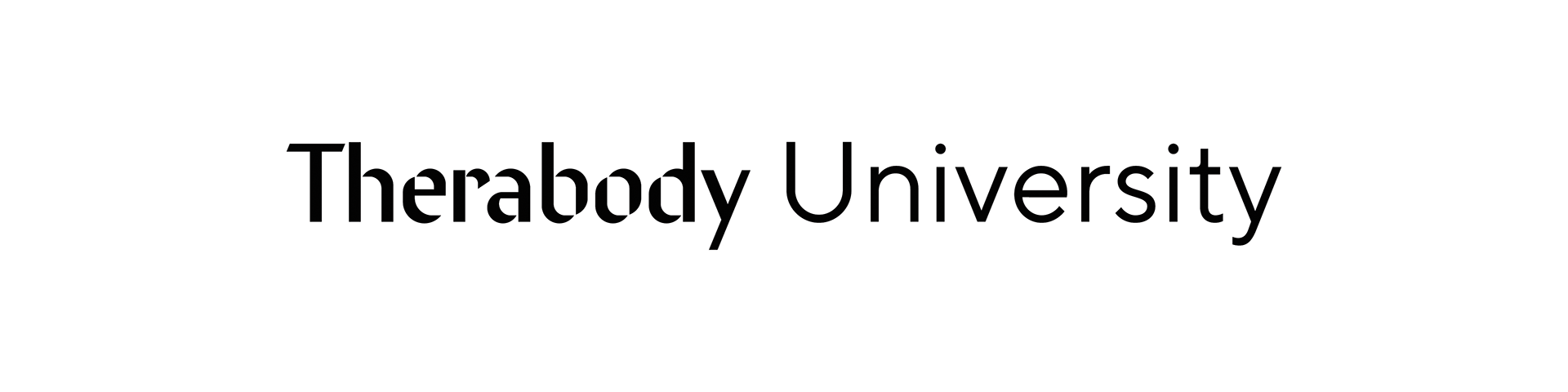 A minimalist logo featuring the word "Therabody" in lowercase letters, followed by "University" in uppercase letters, set against a white background.
