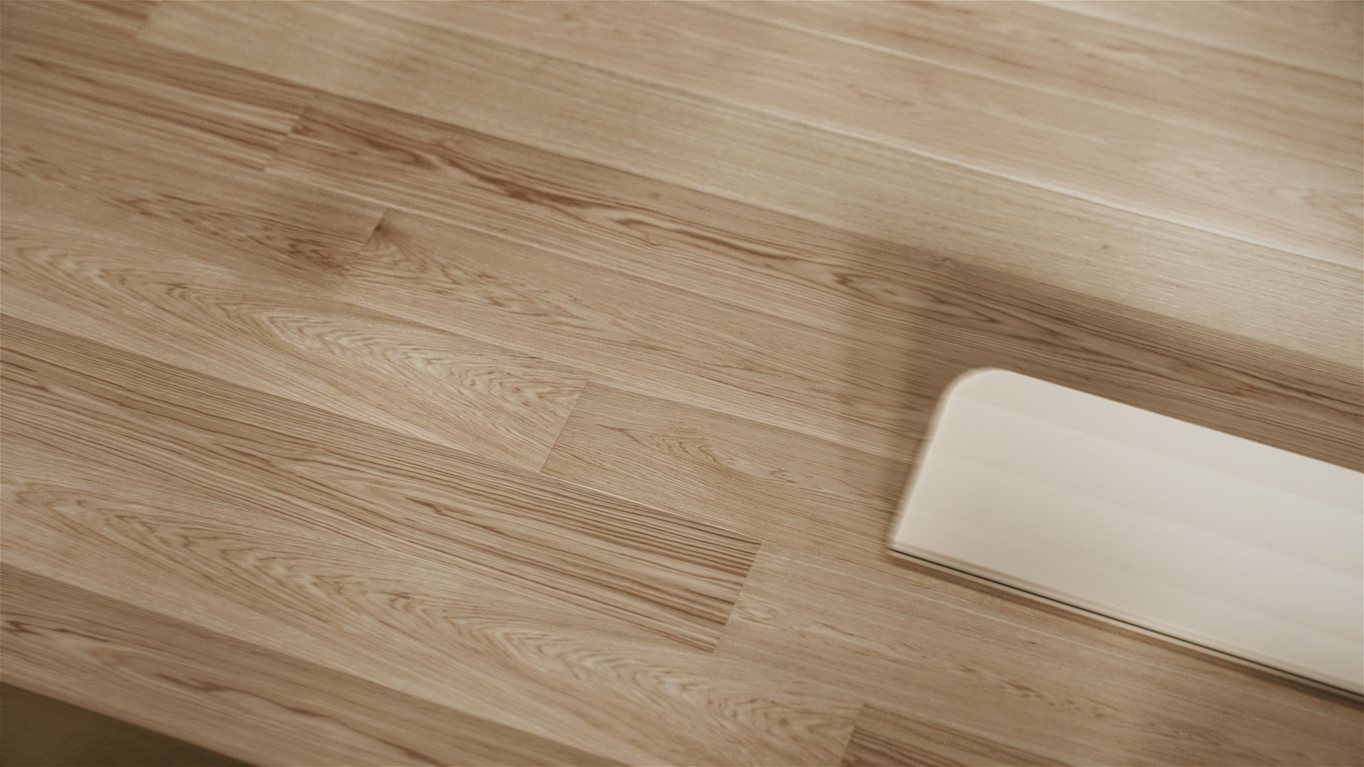 Animated sequence: A sleek, modern kitchen appliance with a minimalist design, featuring a rectangular base and a rectangular top, both in a light beige color, placed on a wooden countertop.