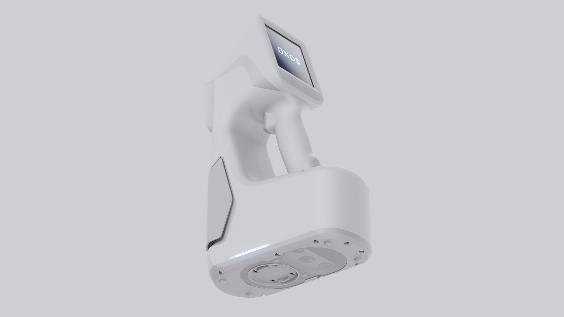 A white, modern device with a hexagonal base and a rectangular top, featuring a digital display and a power outlet.