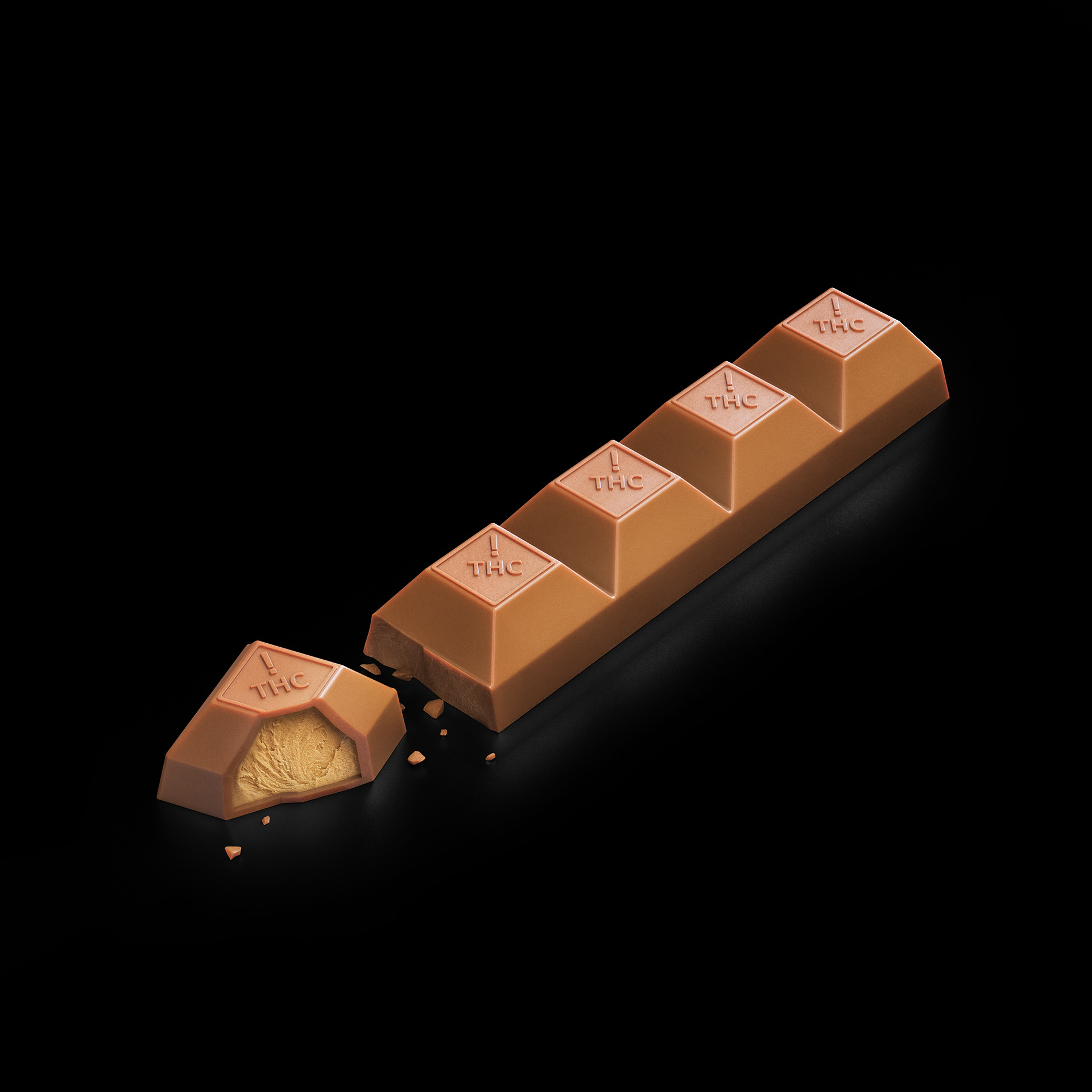 A luxury chocolate bar with "Nove" branding, showing a single piece broken off, revealing a creamy center.