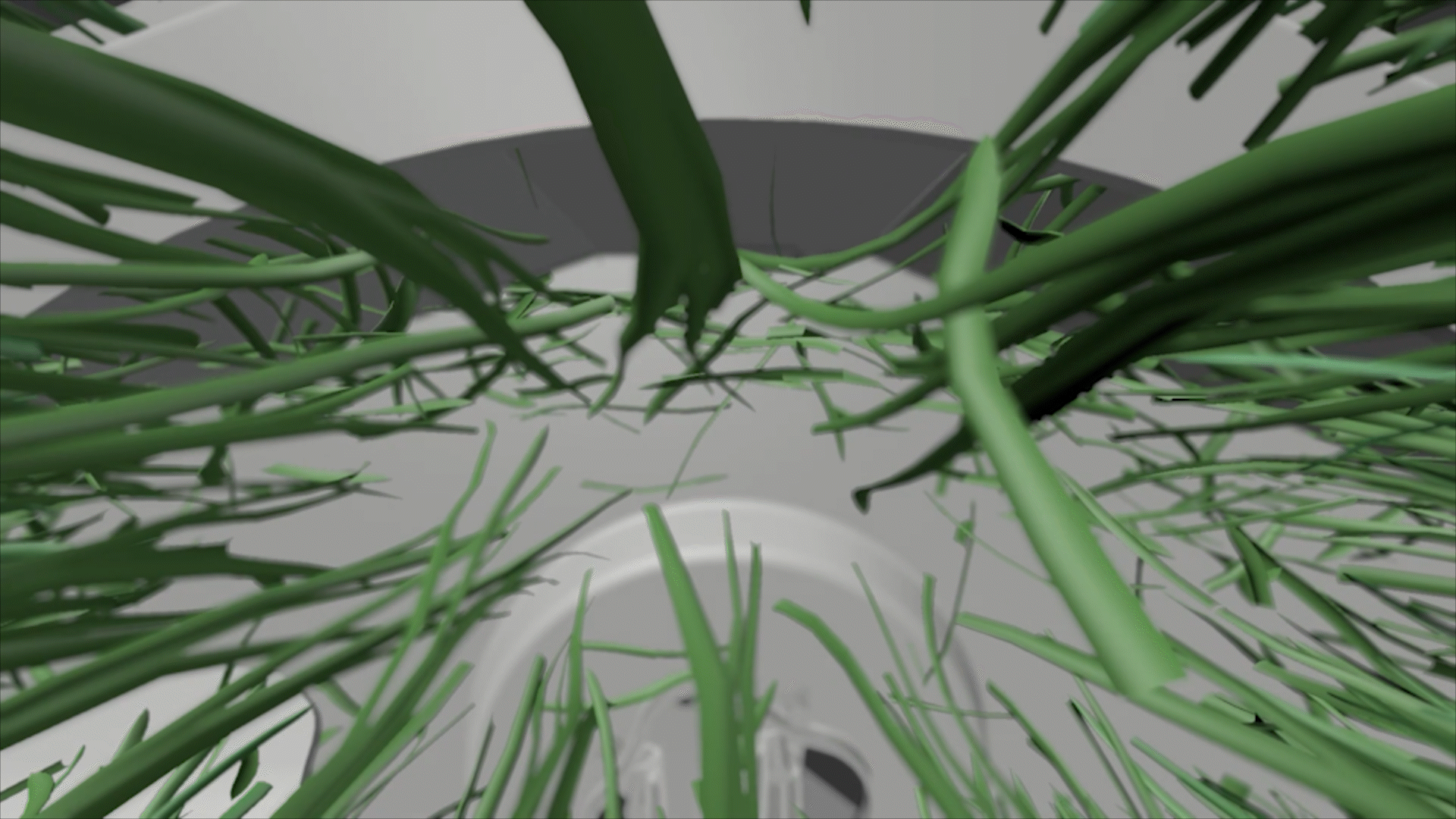Animated sequence: A lawn mower blade cuts through grass, showing the mower's sharpness and efficiency.