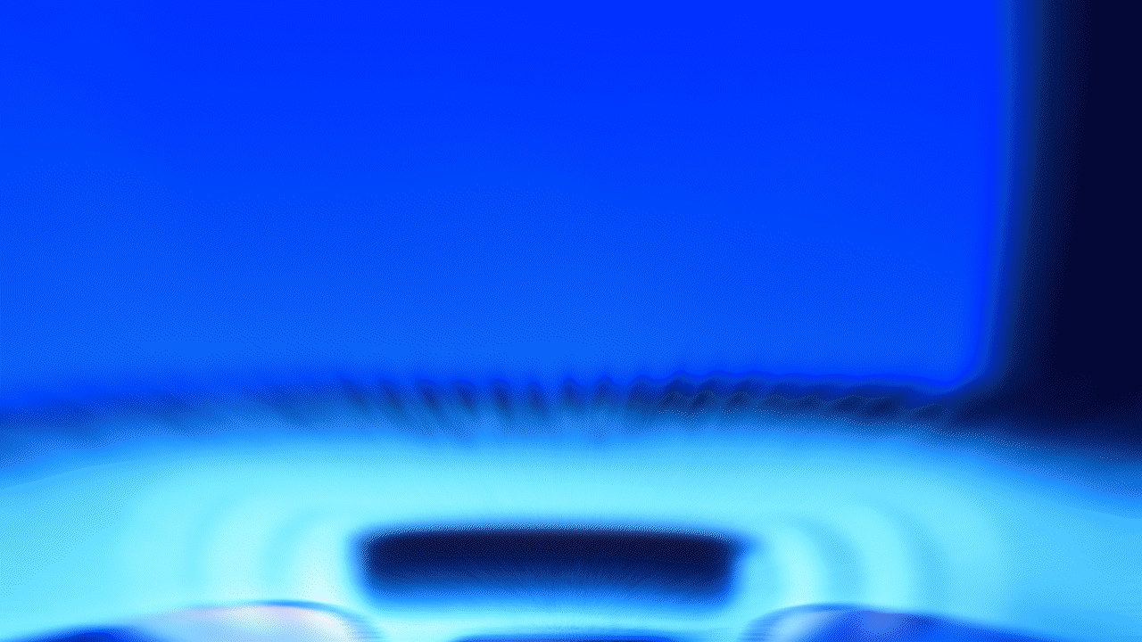 Animated sequence: A close-up of a blue face mask strap with a glowing, circular interface on the right side.