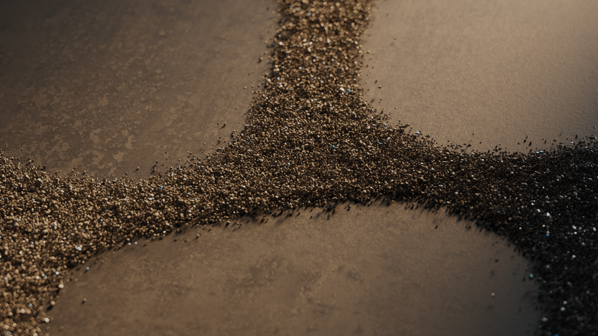Animated sequence showing bronze particles spreading across a textured surface.