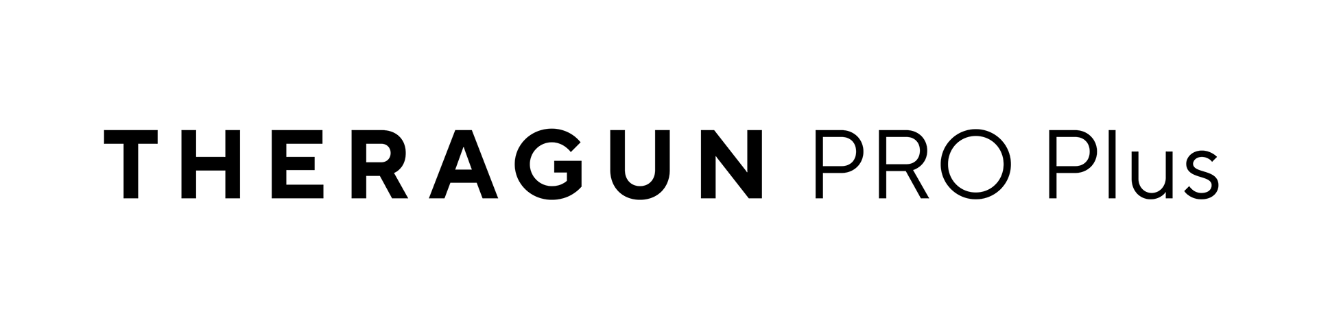 A black Theragun Pro Plus device with a minimalist design against a white background.