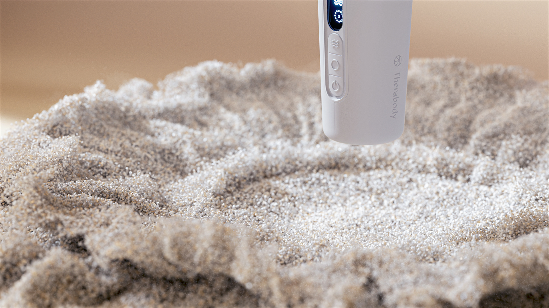 White TheraFace Pro attachment standing above a textured pale surface.