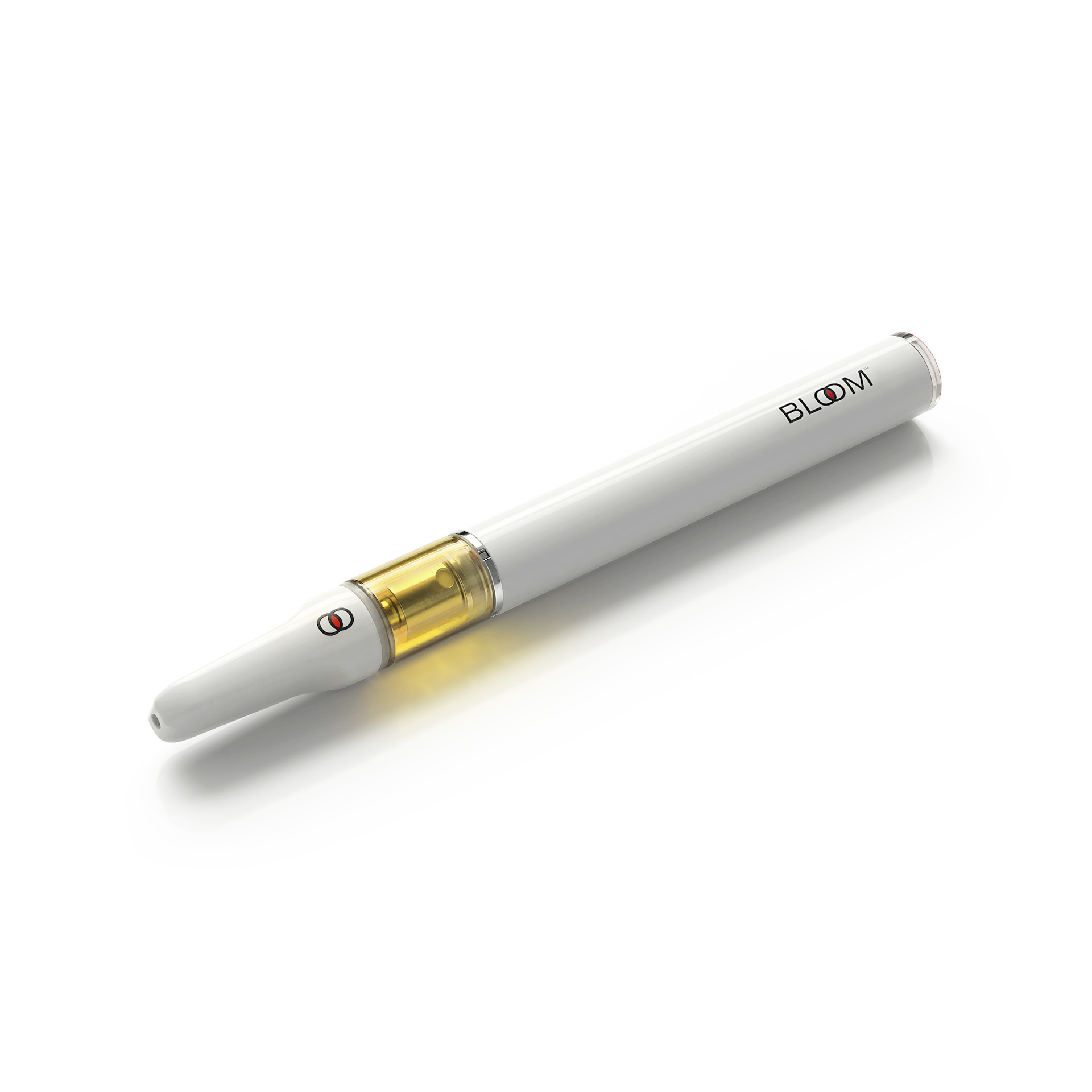A white electronic cigarette with a gold accent and the brand name "Bloom" on its side.