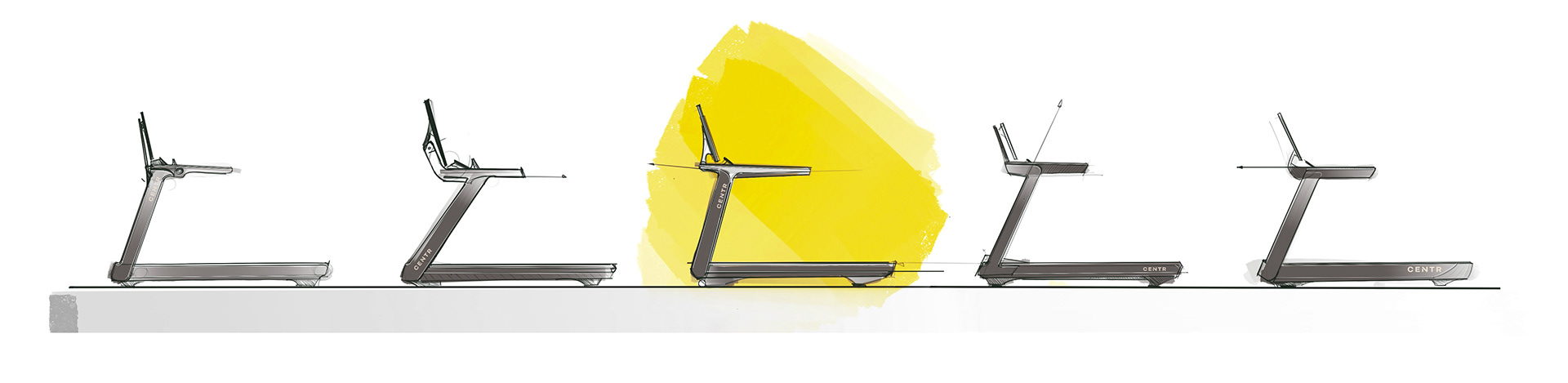 A treadmill with a yellow splash graphic, labeled "T7S" on the side, showing its modern design and features.