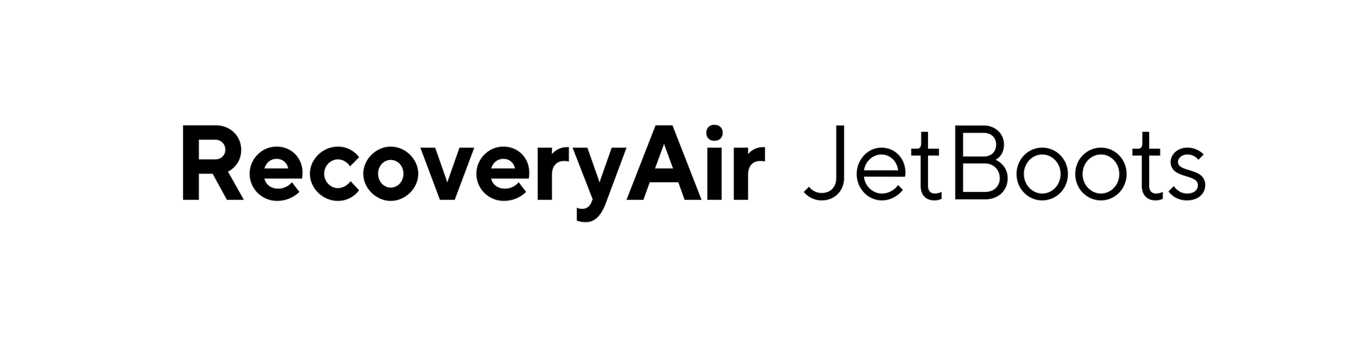 RecoveryAir JetBoots logo on white background, bold black text, modern sans-serif font.