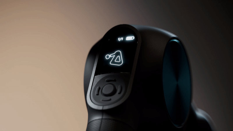 Animated sequence: A sleek black device with a digital display showing "0"电量 (battery level) on a dark background.