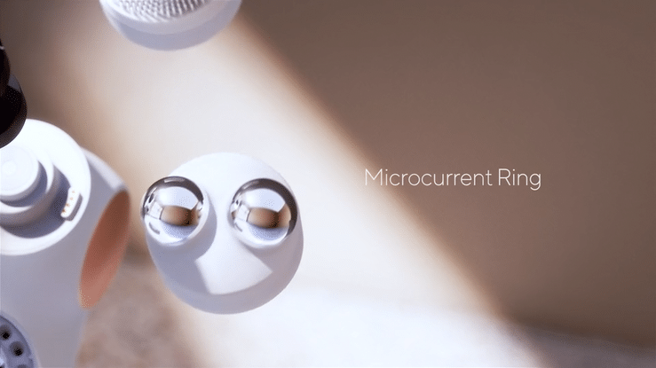 Animated sequence: A close-up of a white device with a blue LED ring labeled "LED Ring" on a blurred background.