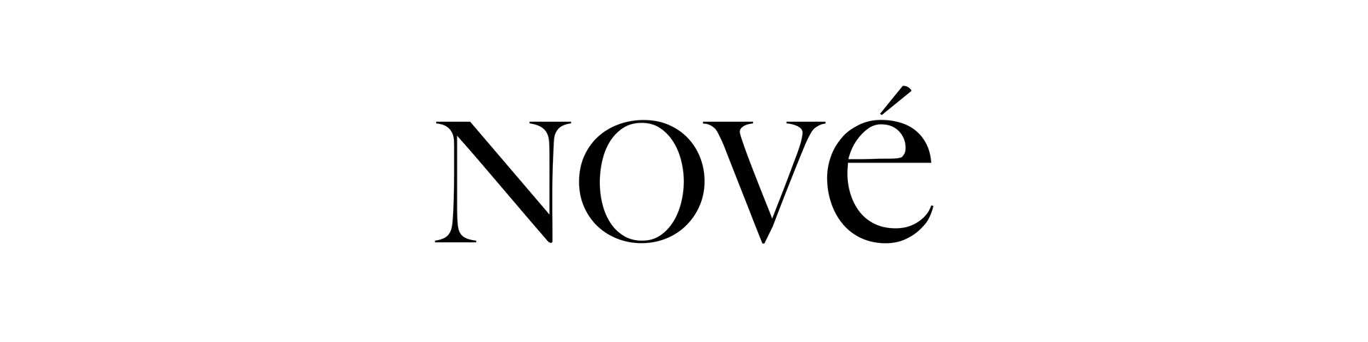 A minimalist black and white logo featuring the word "Nové" in elegant, serif font against a plain background.