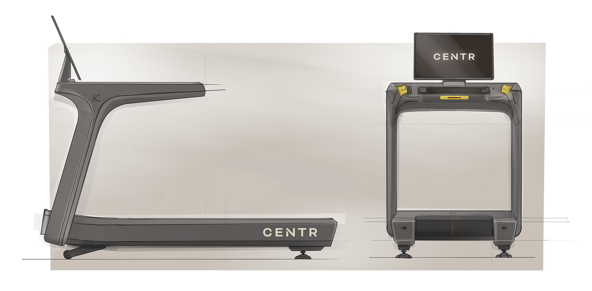 A treadmill with the brand name "CENTR" prominently displayed on its side panel.