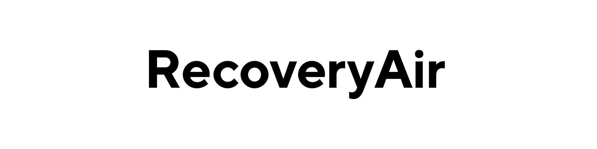 A black and white logo featuring the word "RecoveryAir" in bold, sans-serif typeface against a plain background.