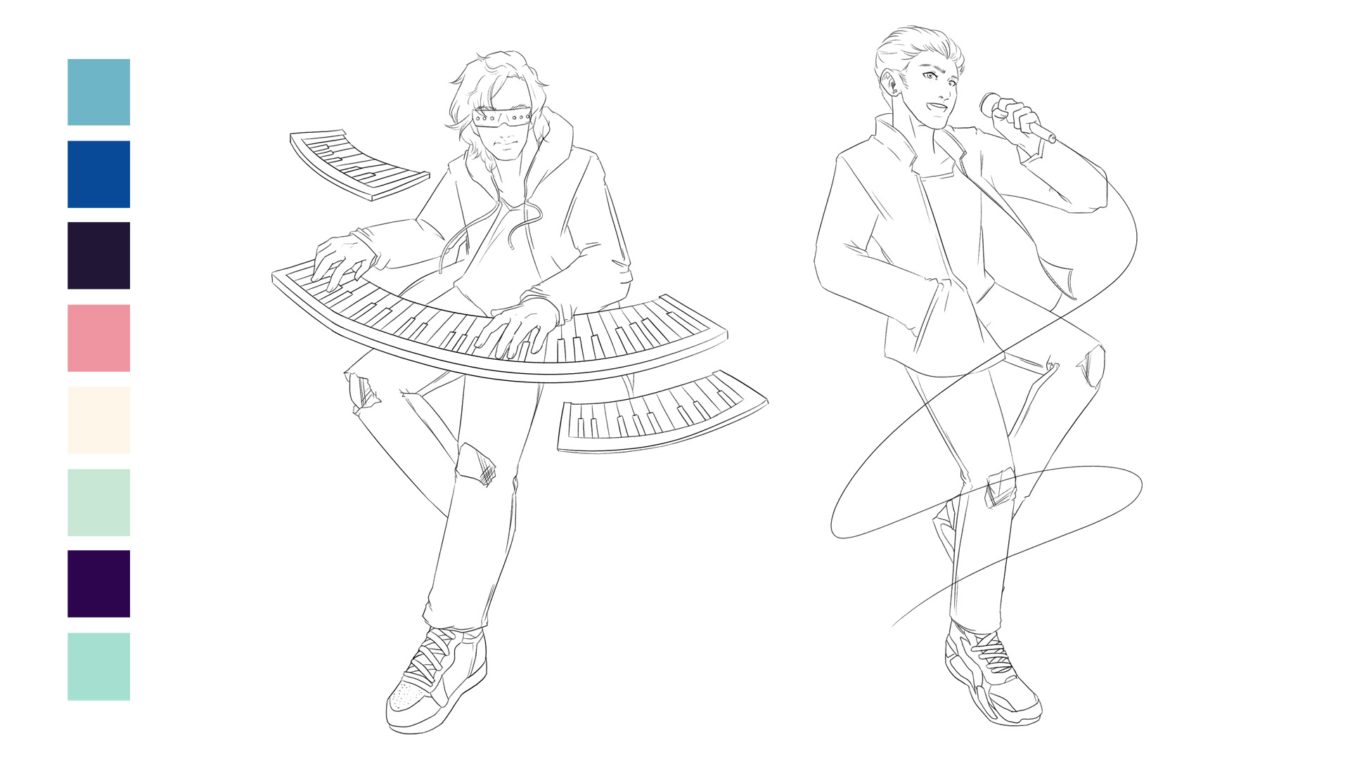 Backdrop Concept Art Outline of Glow Beets and Robbie Rosen