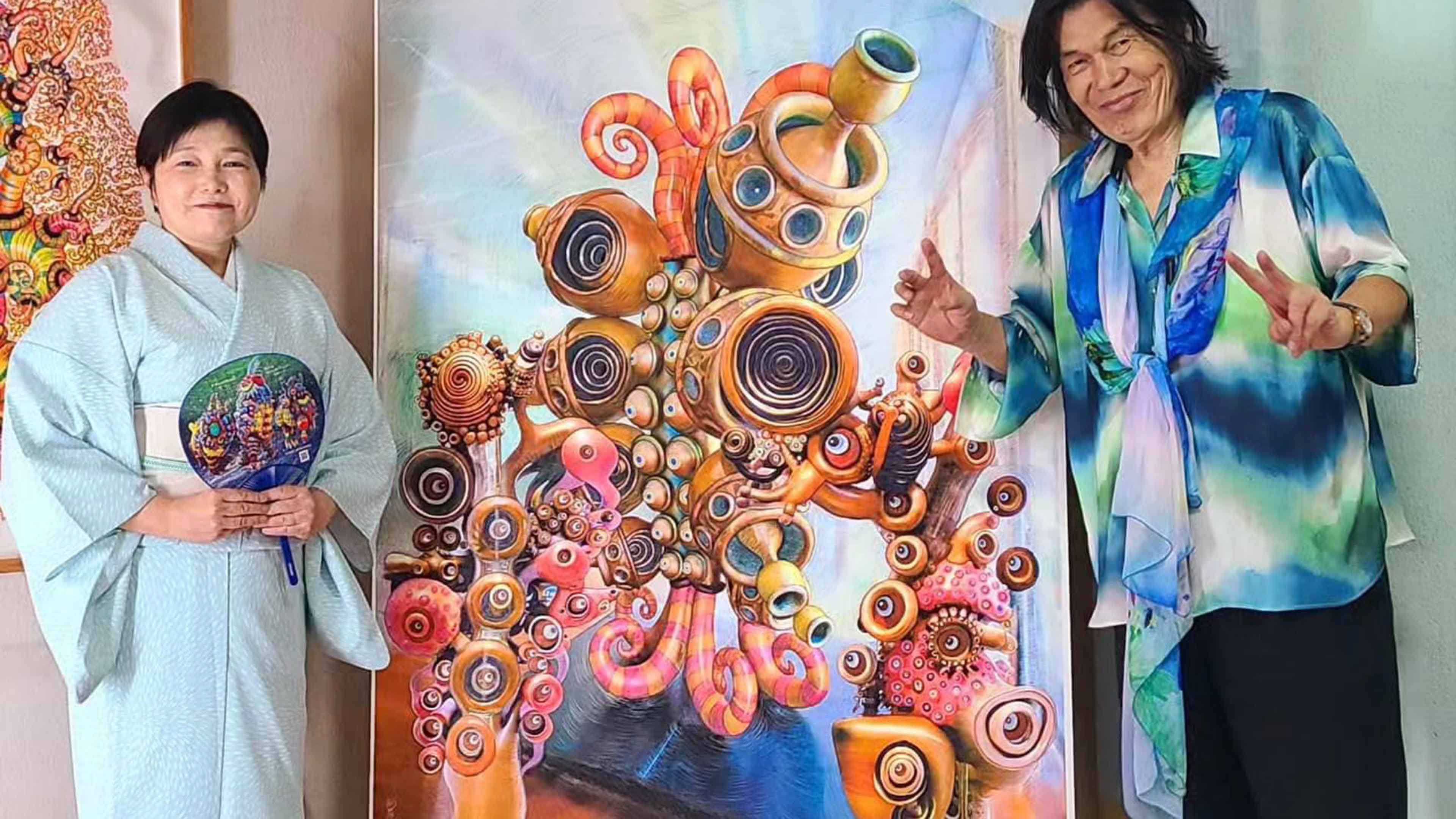 Japan Creative Centre (JCC) Director Akiko Kawabe with Artist Yoichiro Kawaguchi