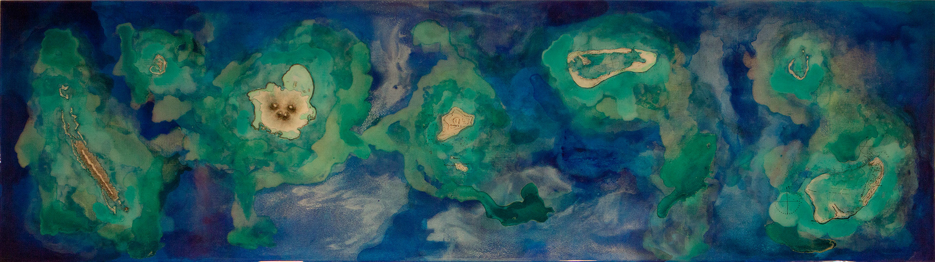 Archipelago No. 2, Acrylic and resin on wood, 45cm x 160cm, 2017