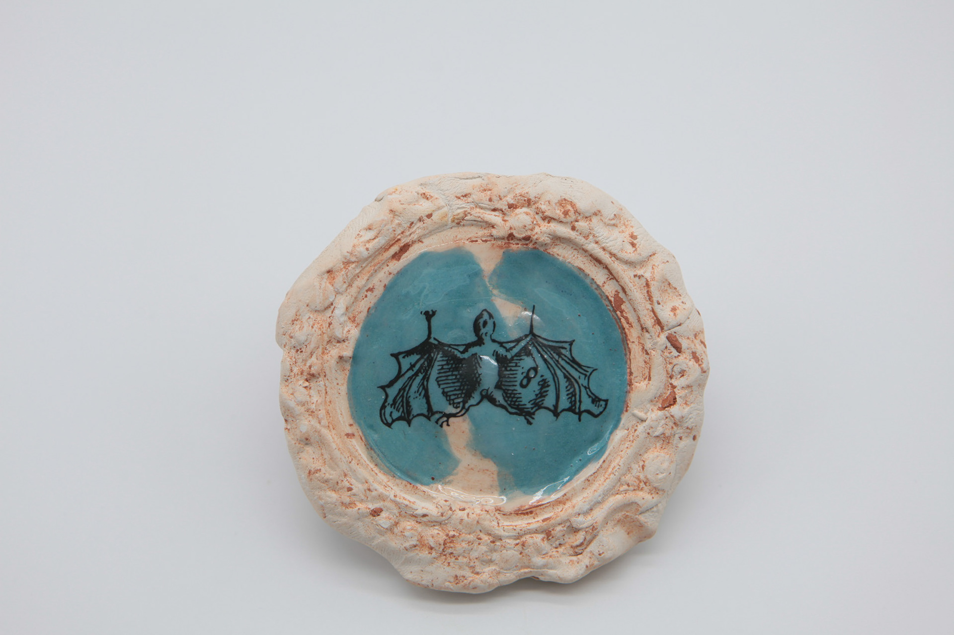 Chauve Souris (blue canard), Decal and glaze on earthenware, 2018