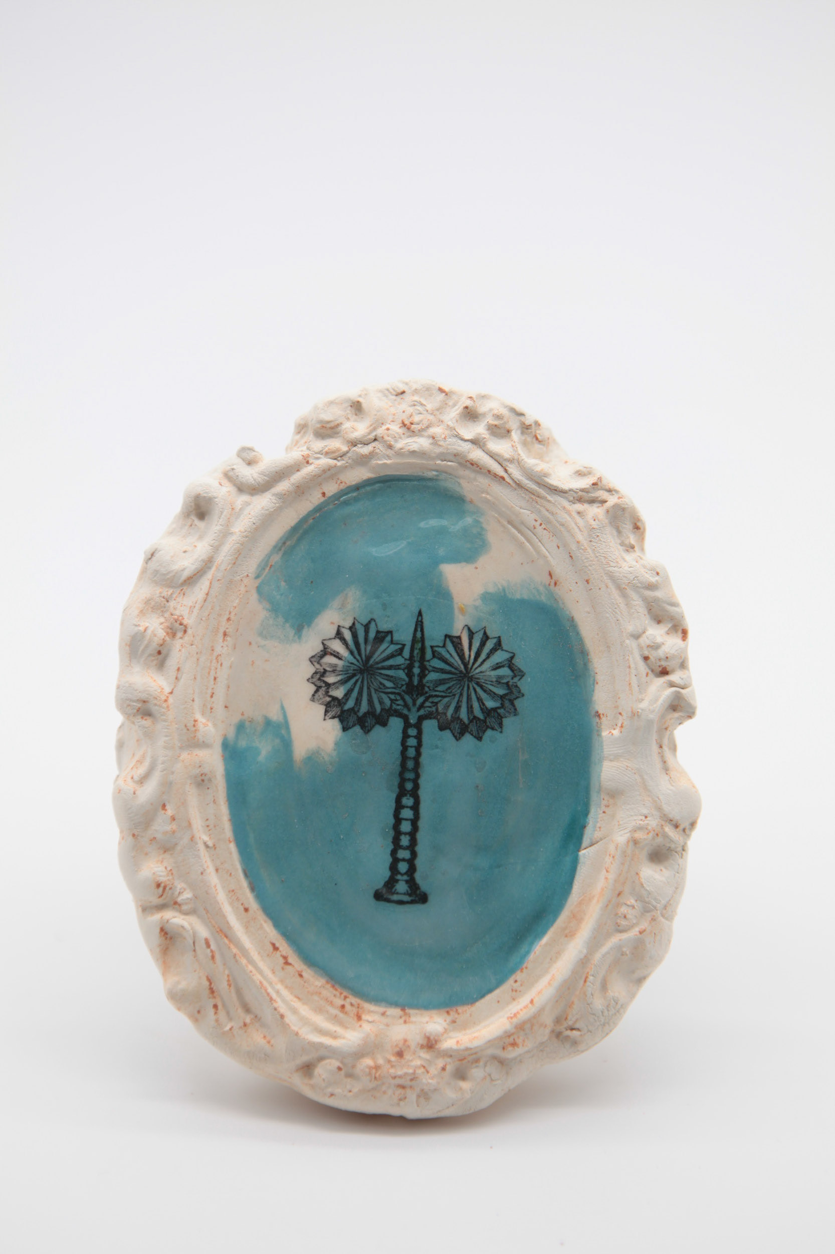 Arecaceae, (blue canard), Decal and glaze on earthenware, 2018