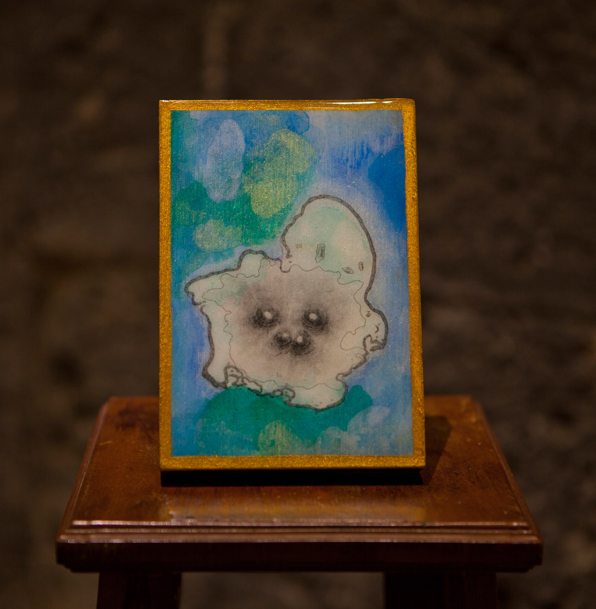 Fig. 7, Acrylic and resin on wood, 12cm x 17cm