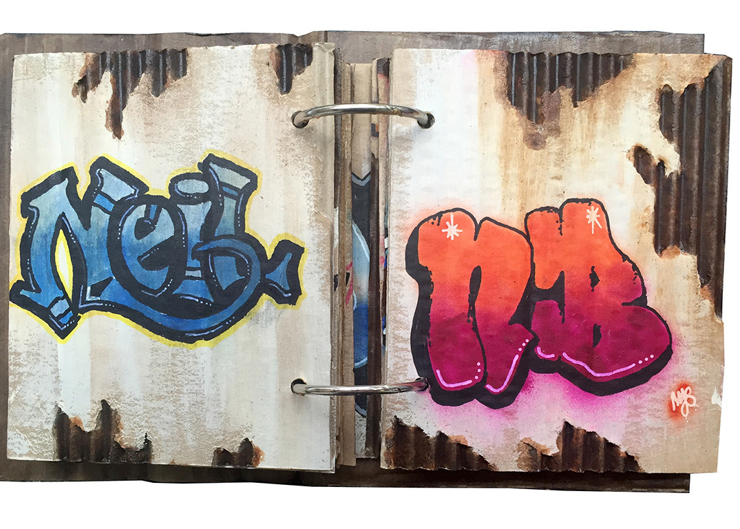 'Grafitti Journal' - mixed media corrugated cardboard, sprayed alcohol inks