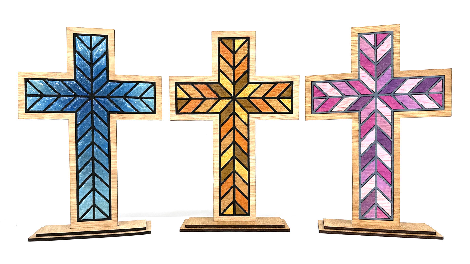 Bespoke 'quilted crosses' - wood with acrylic paints
