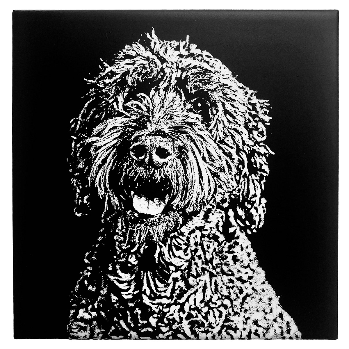 Etched black painted tile