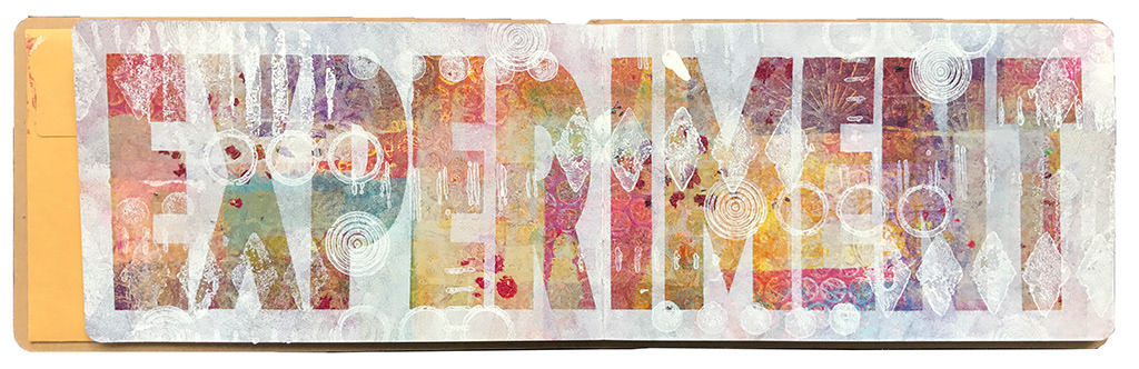 Mixed media background with masked letters