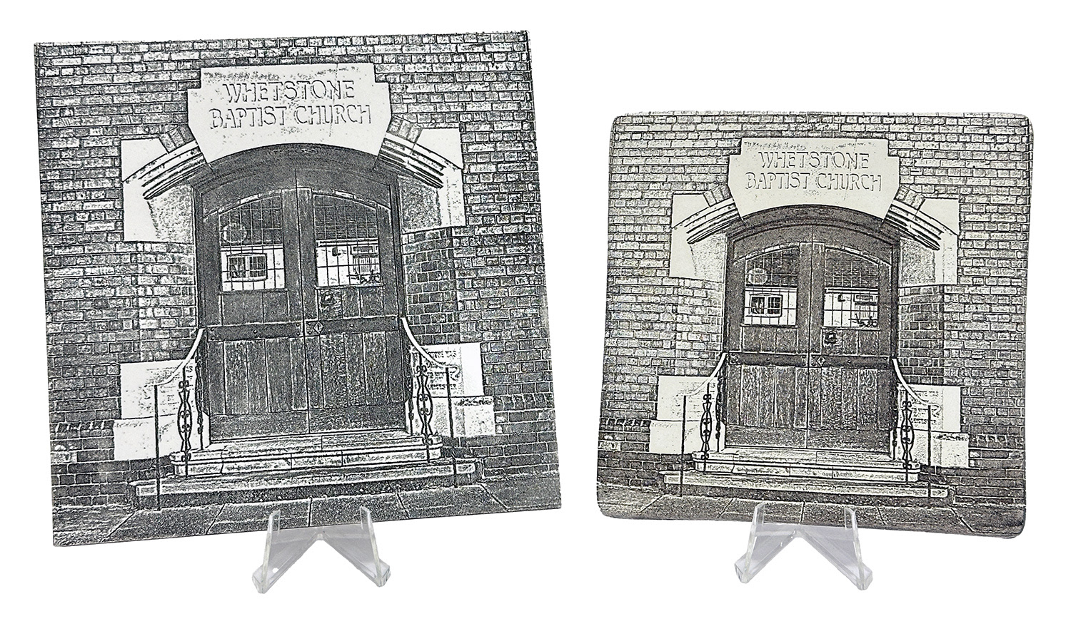 Engraved and filled glazed tile / titanium dioxide etched bisque tile