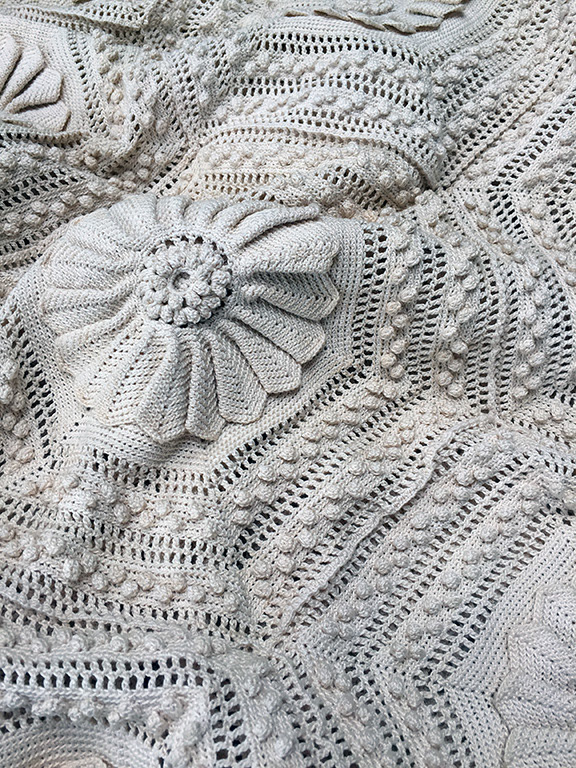 Ongoing crocheted double bedspread