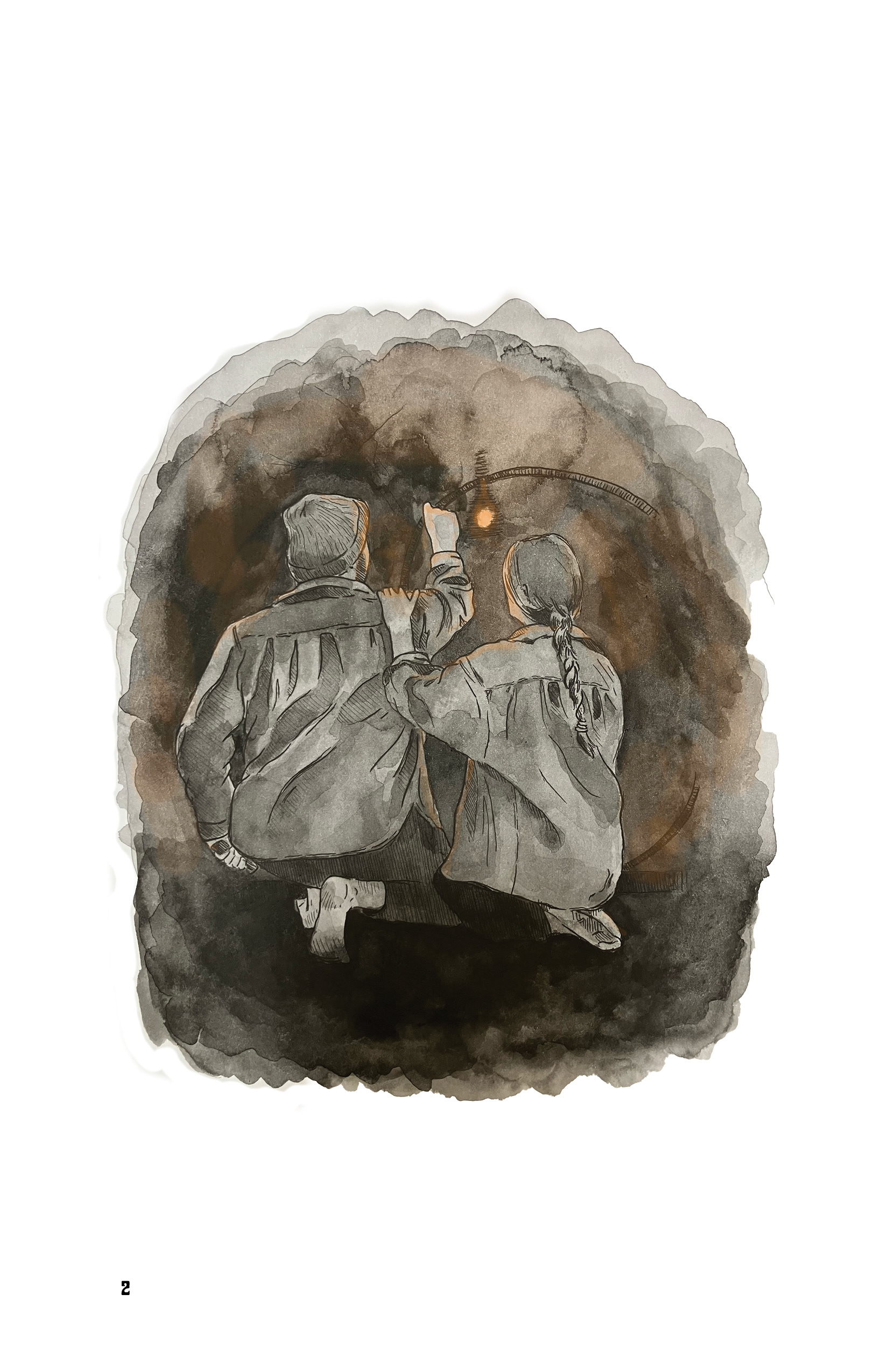 "The Hearth" illustration: pen, ink, and pastel on paper