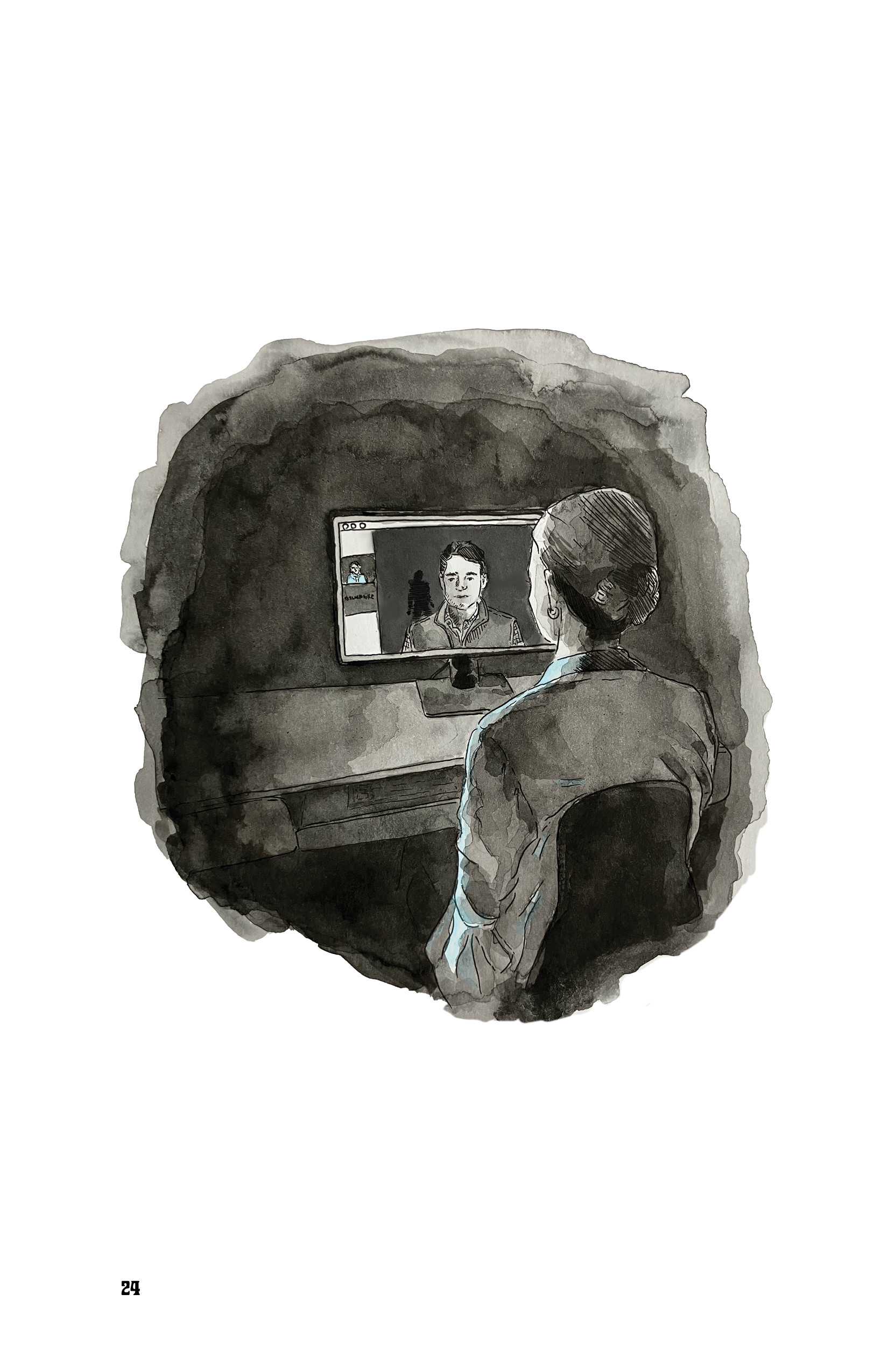 "The Host" illustration: pen, ink, and pastel on paper