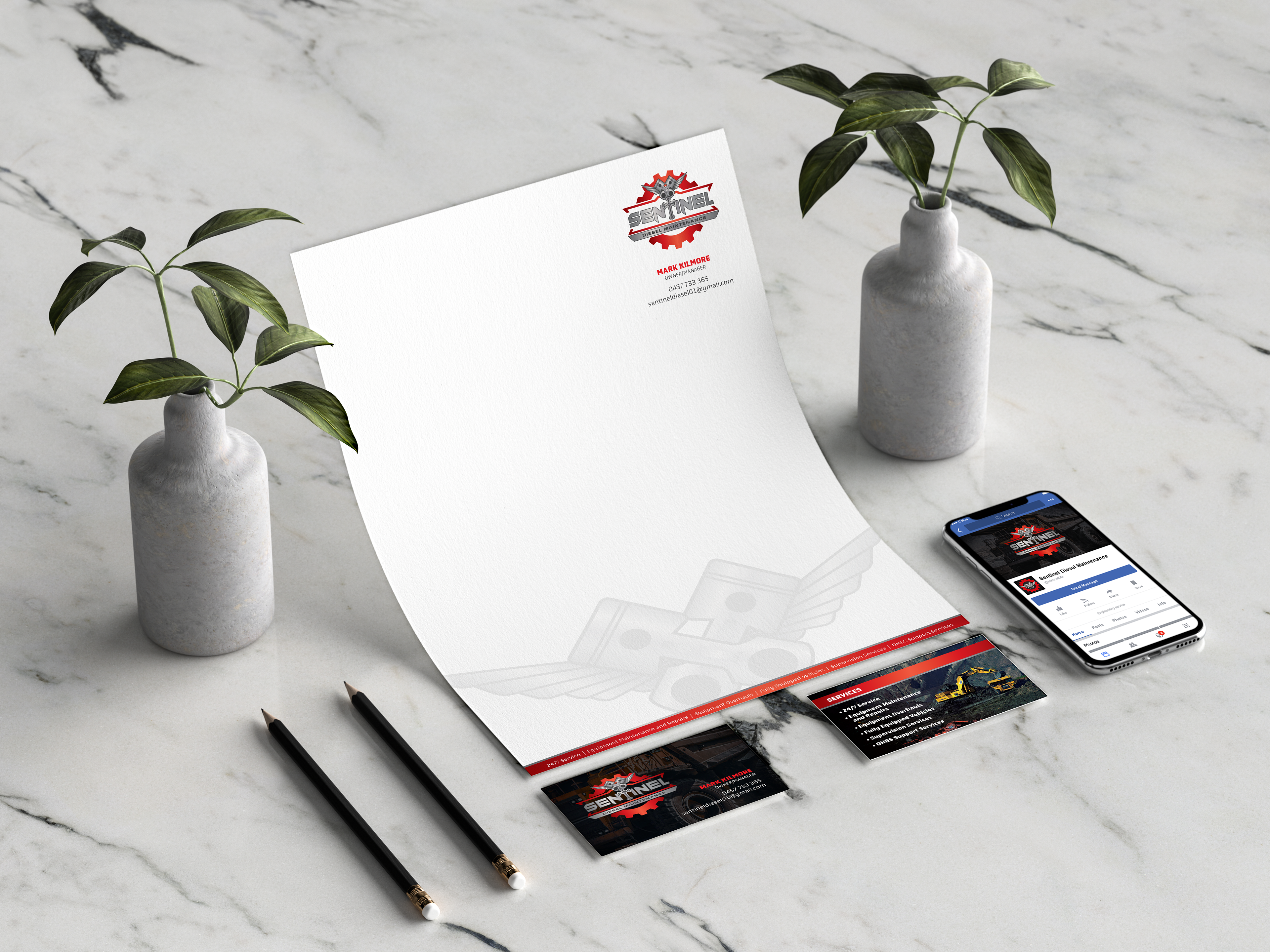 Sentinel Diesel Maintenance Letterhead & Business Card