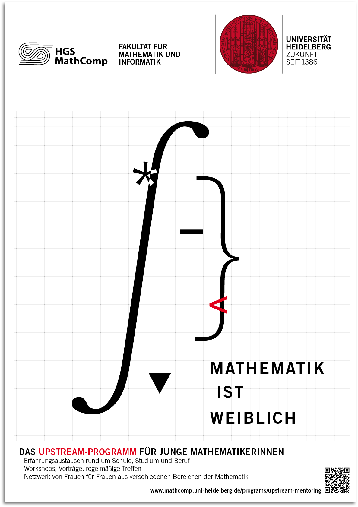 Plakat für UPSTREAM das Netzwerk für Mathematikerinnen von HGS MathComp Graduate School