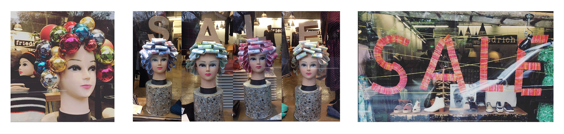 3 Fotos der unterschiedlichen Schaufenstergestaltung des Friedrichs. 