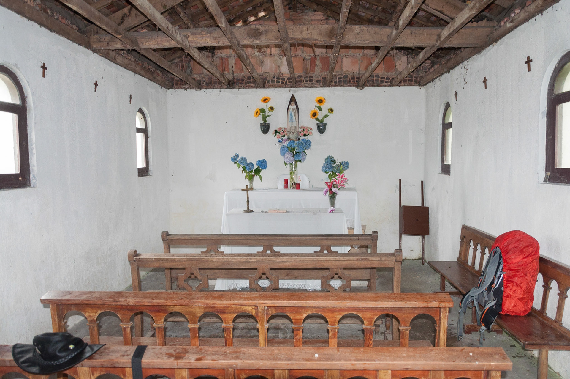 warming up and drying in the chapel