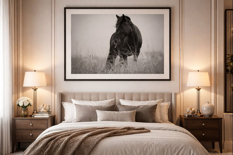 Equine image over an elegant bed