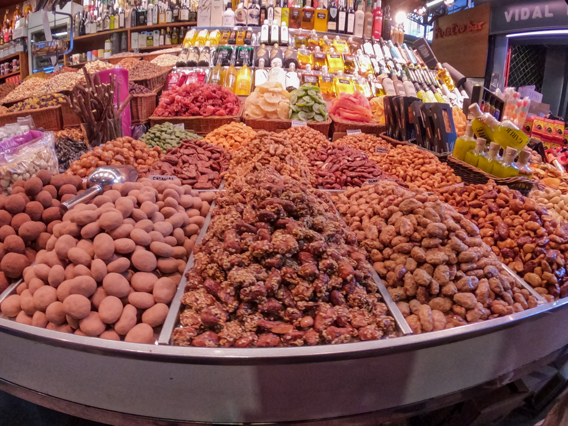 Nuts, nuts, and more nuts at La Boqueria Market - Barcelona, Spain
