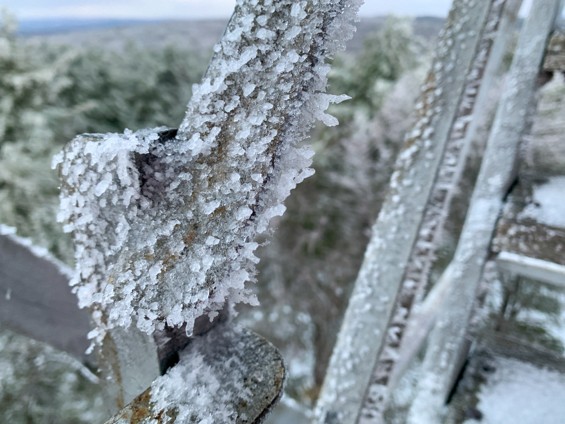 02.24.2023 - Day 1091 - Rime Ice on Railing of the Fire Tower, Goshen, MA