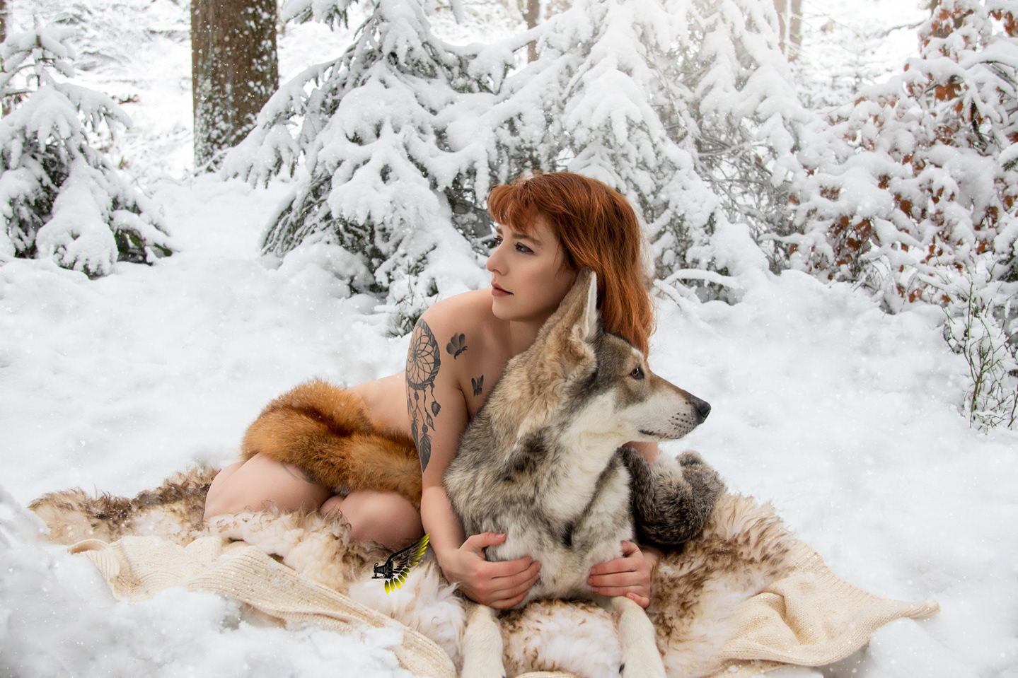 Laureen and Ghost in the snow