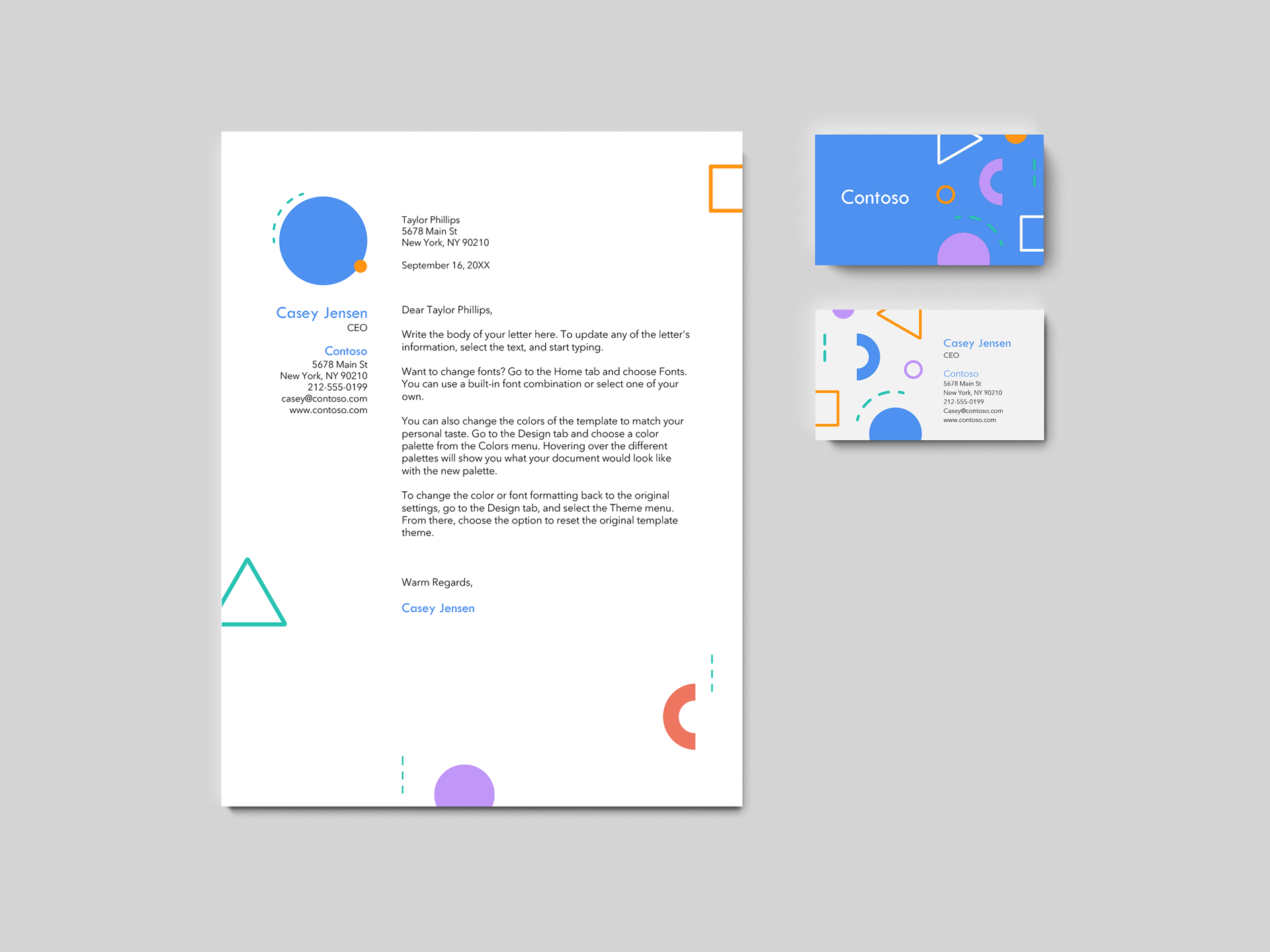 Created a letterhead and business card with 3 different layouts based on an updated PowerPoint presentation (tm78504181)
