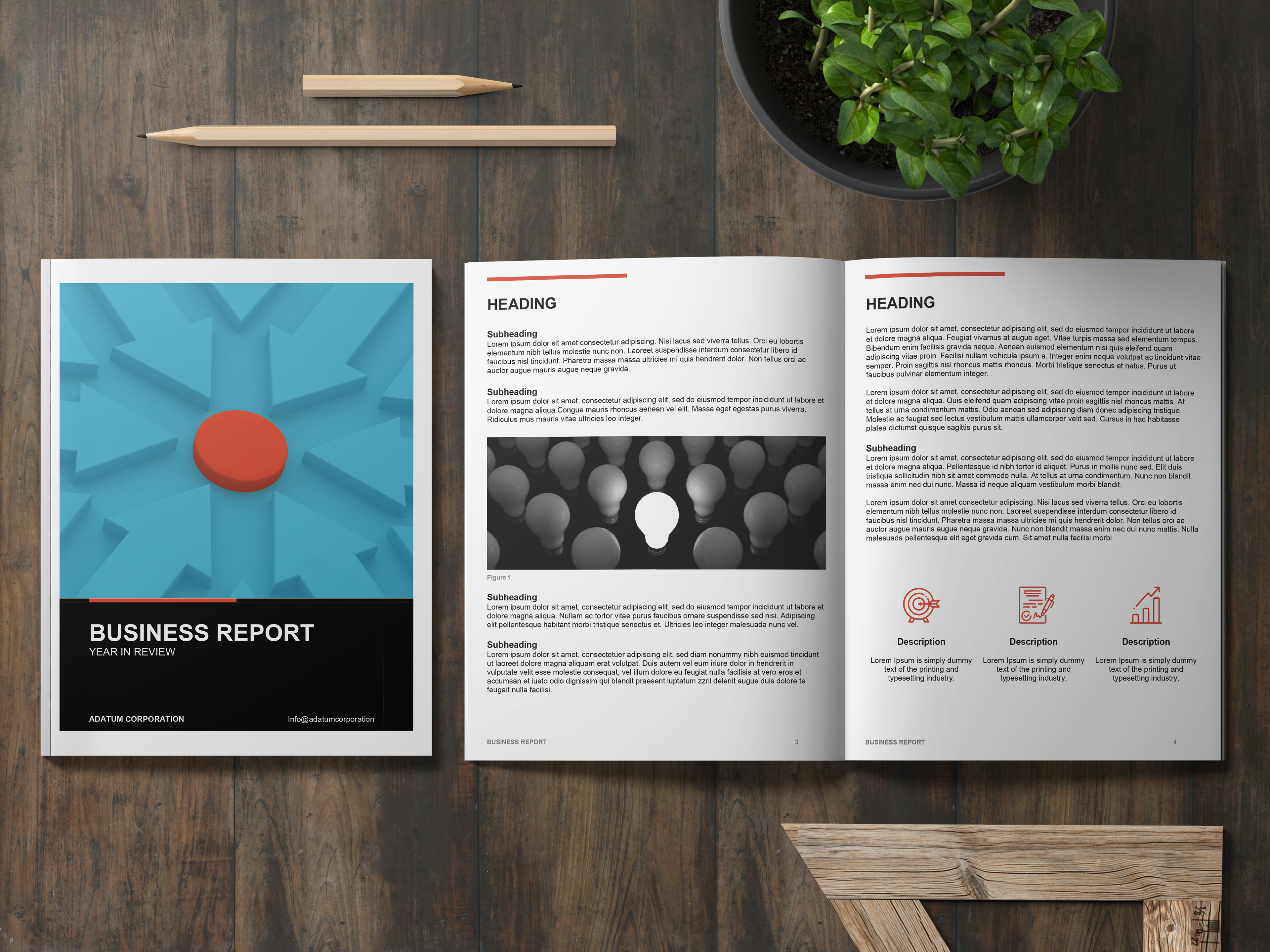 Revamped an existing business report with updated text, imagery, layout, and color scheme while keeping within the bold theme