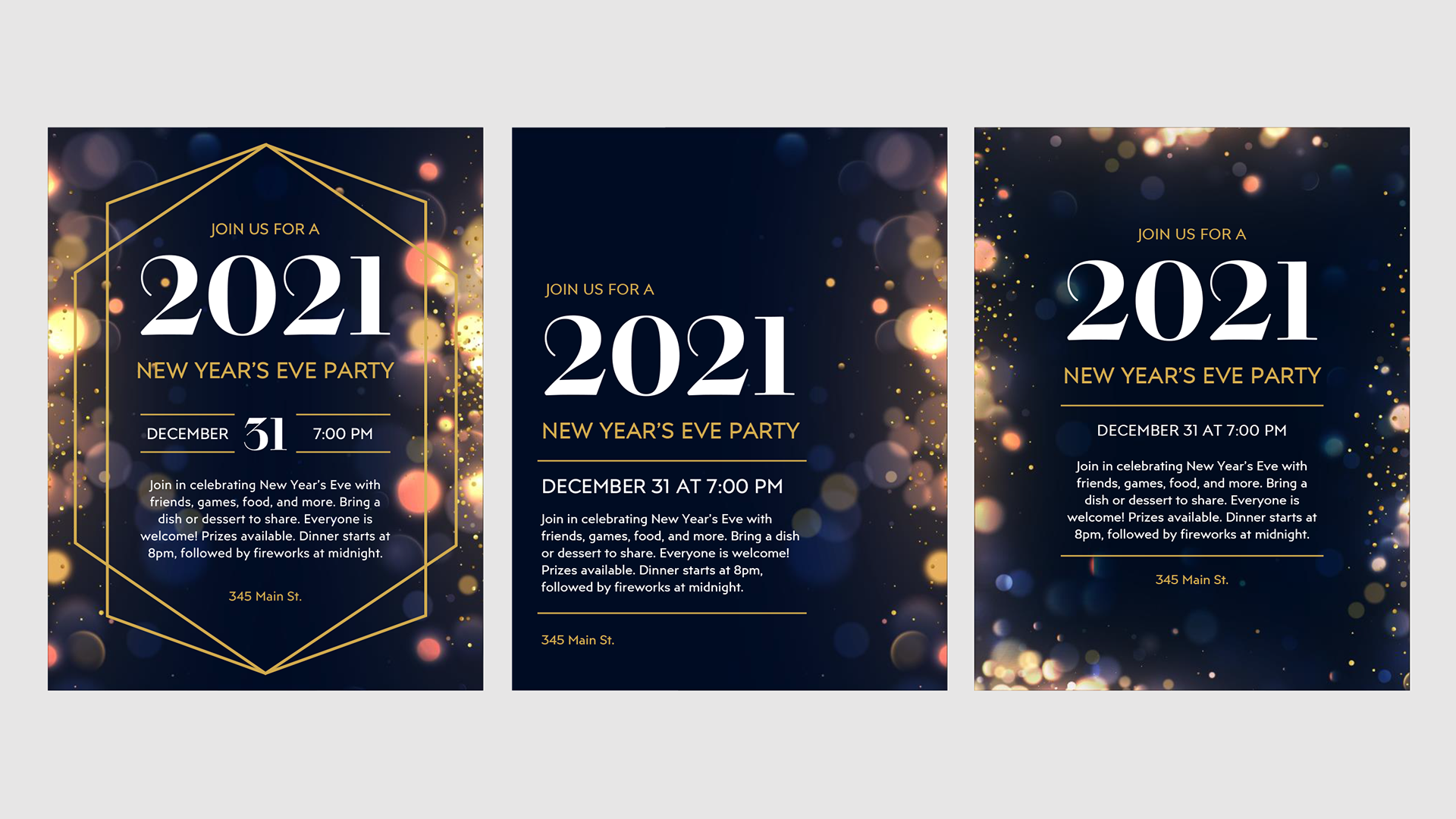 3 versions of NYE invitations