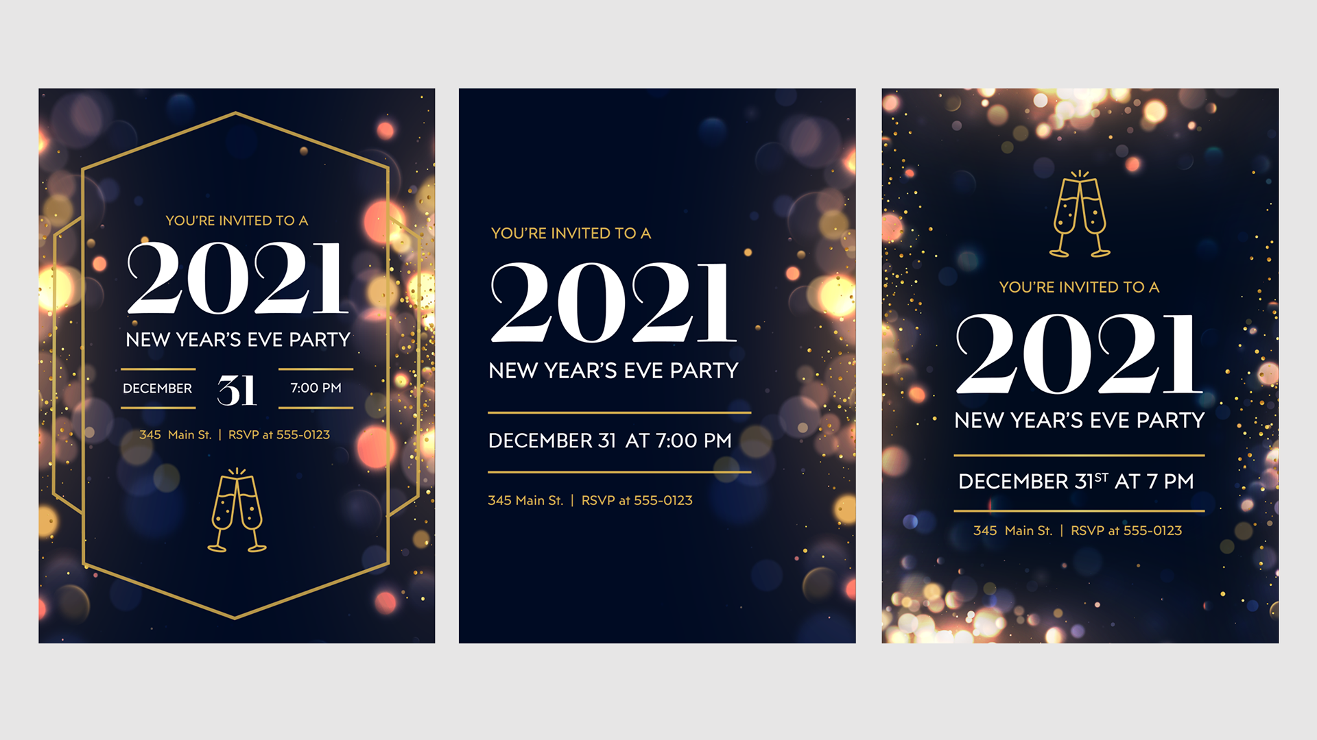 3 versions of NYE flyers