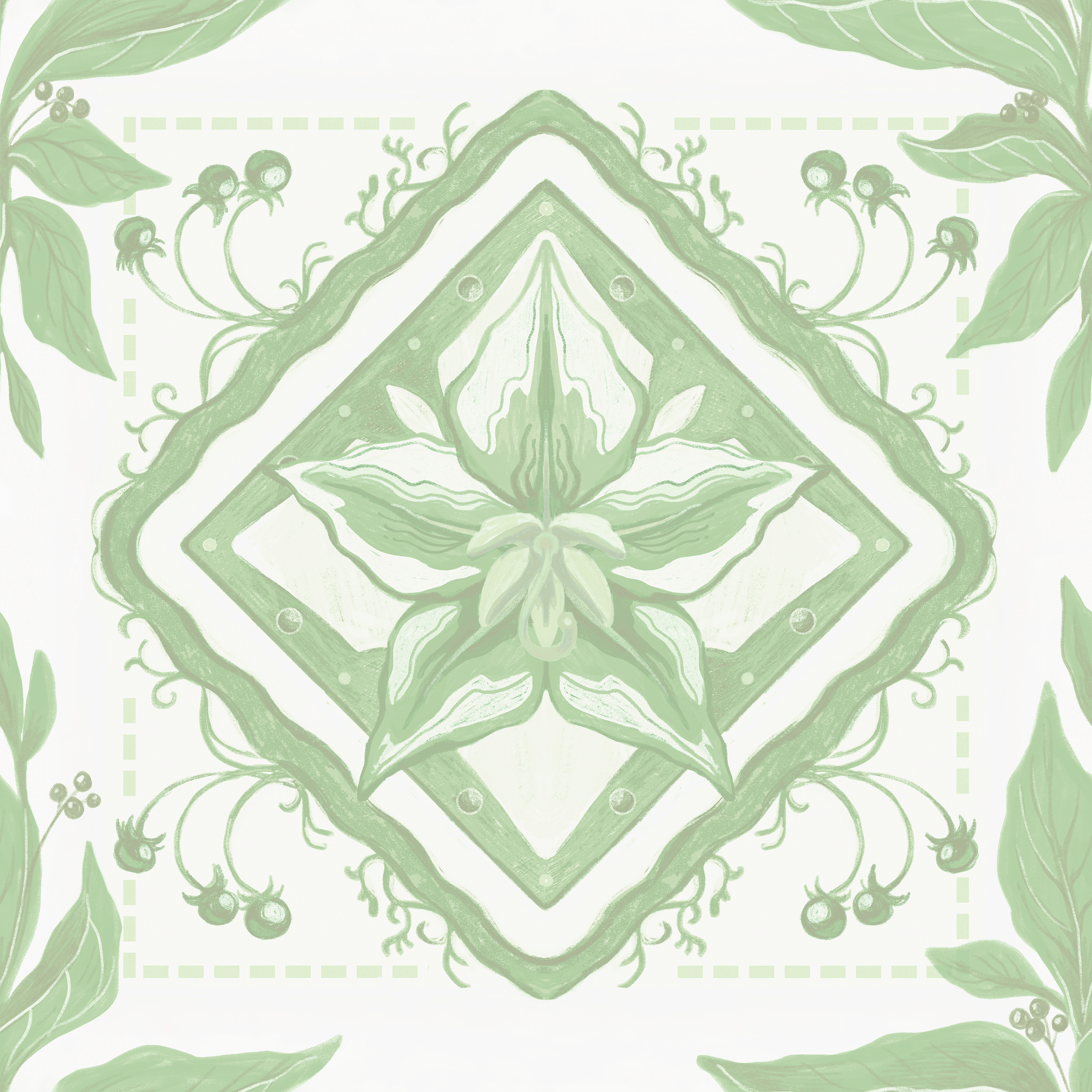 Nightshade Floral Tile Green (Light)