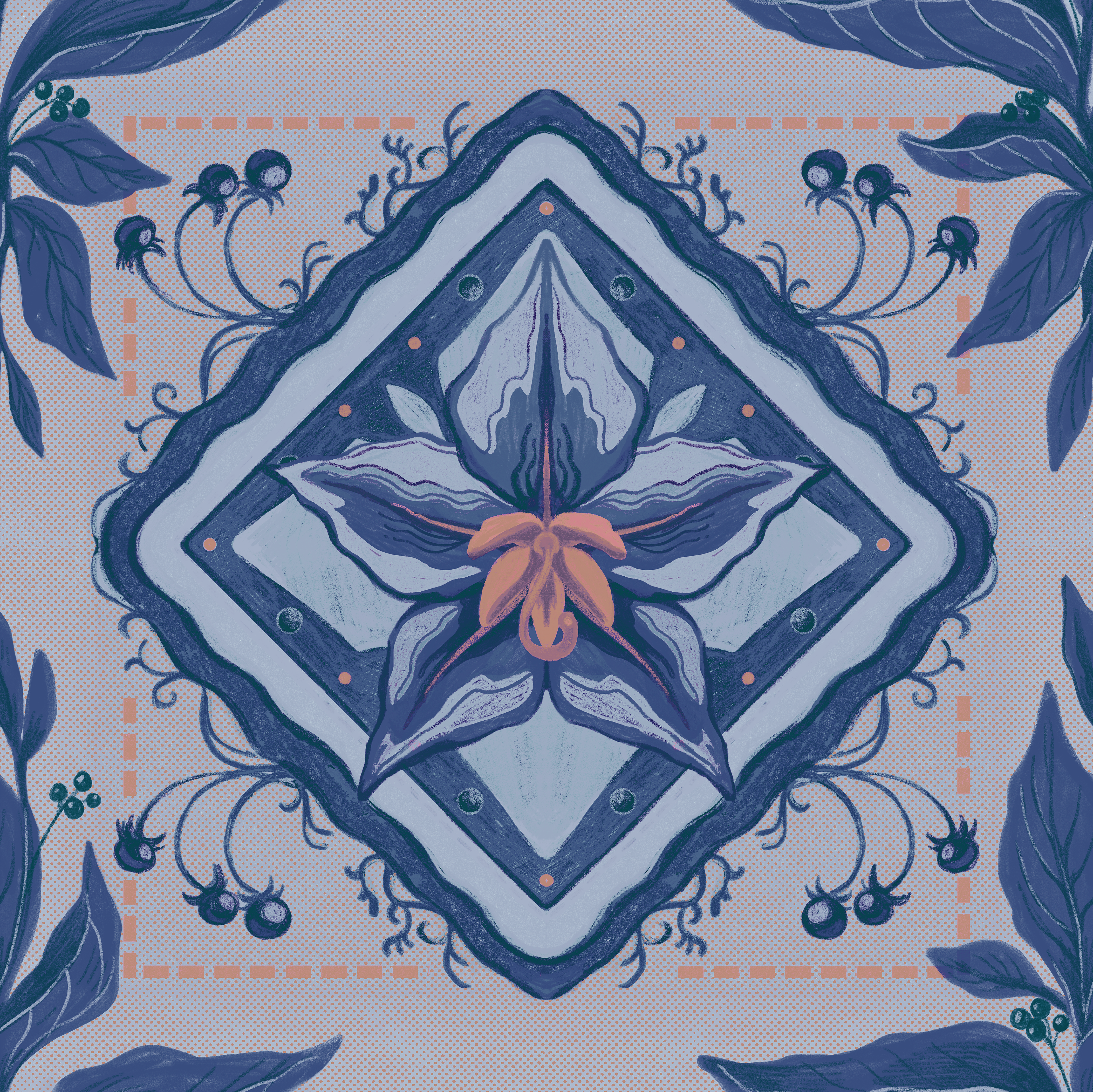 Nightshade FLoral Tile Teal