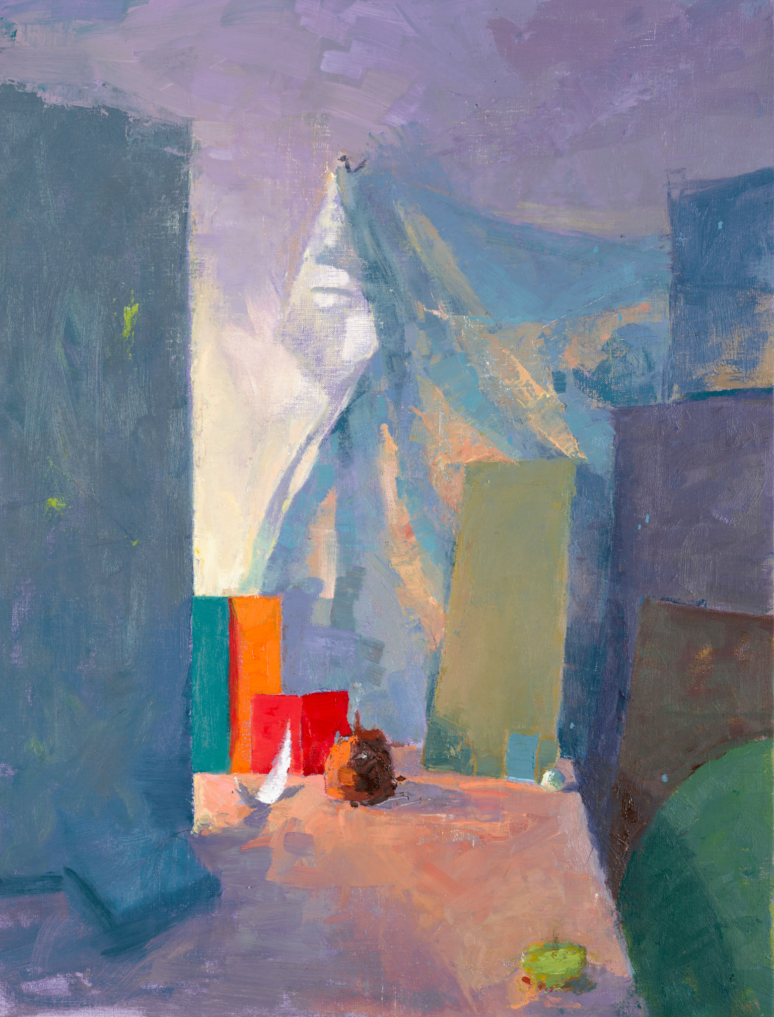 Still Life with Paper Boat, 2023, oil on linen, 13x18"