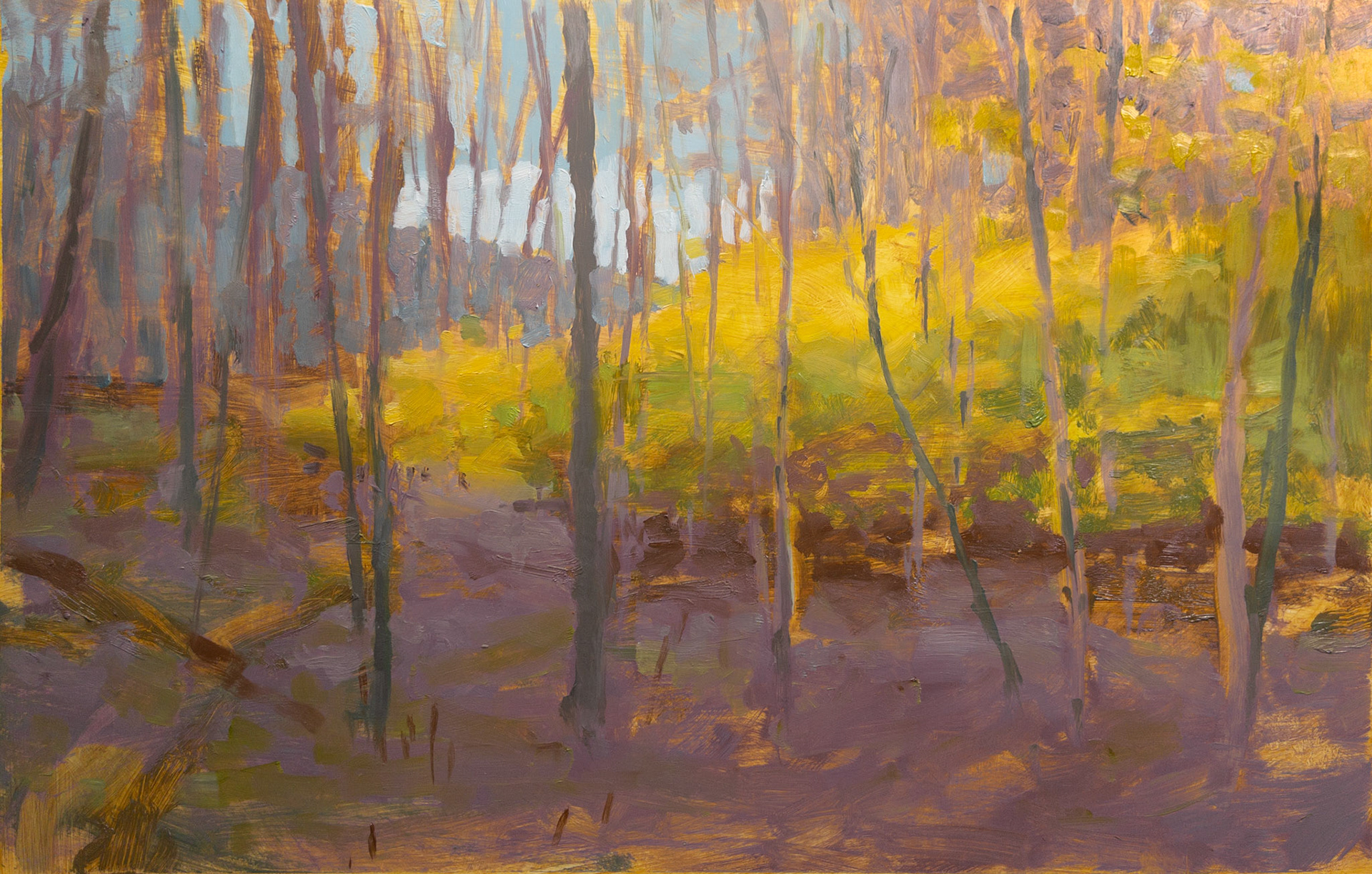 Yellow Grove 3, oil on yupo, 20x11, 2023 - $475