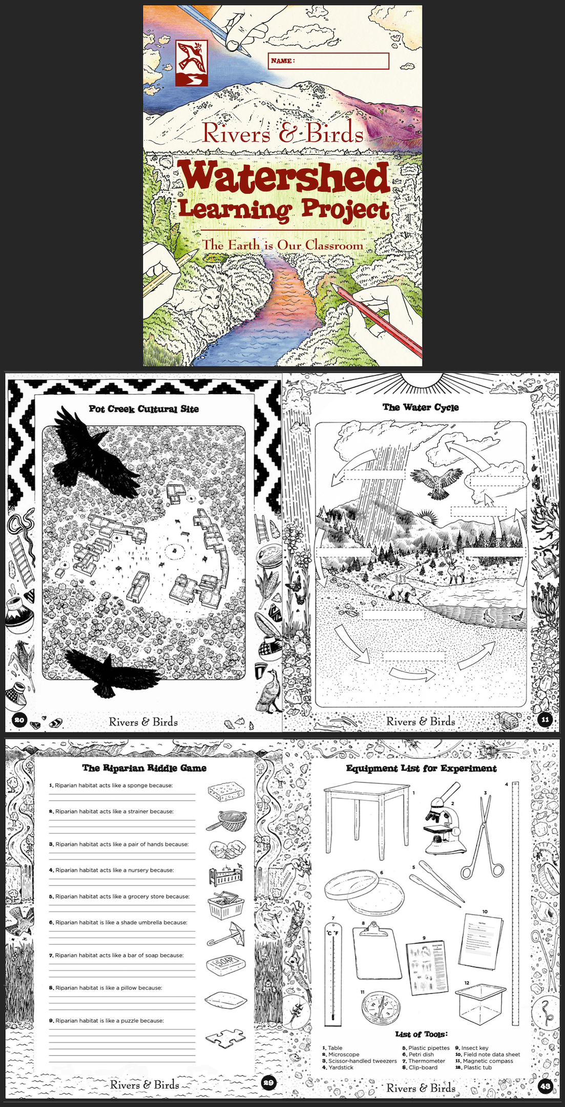 90-page hand-illustrated student workbook sample pages