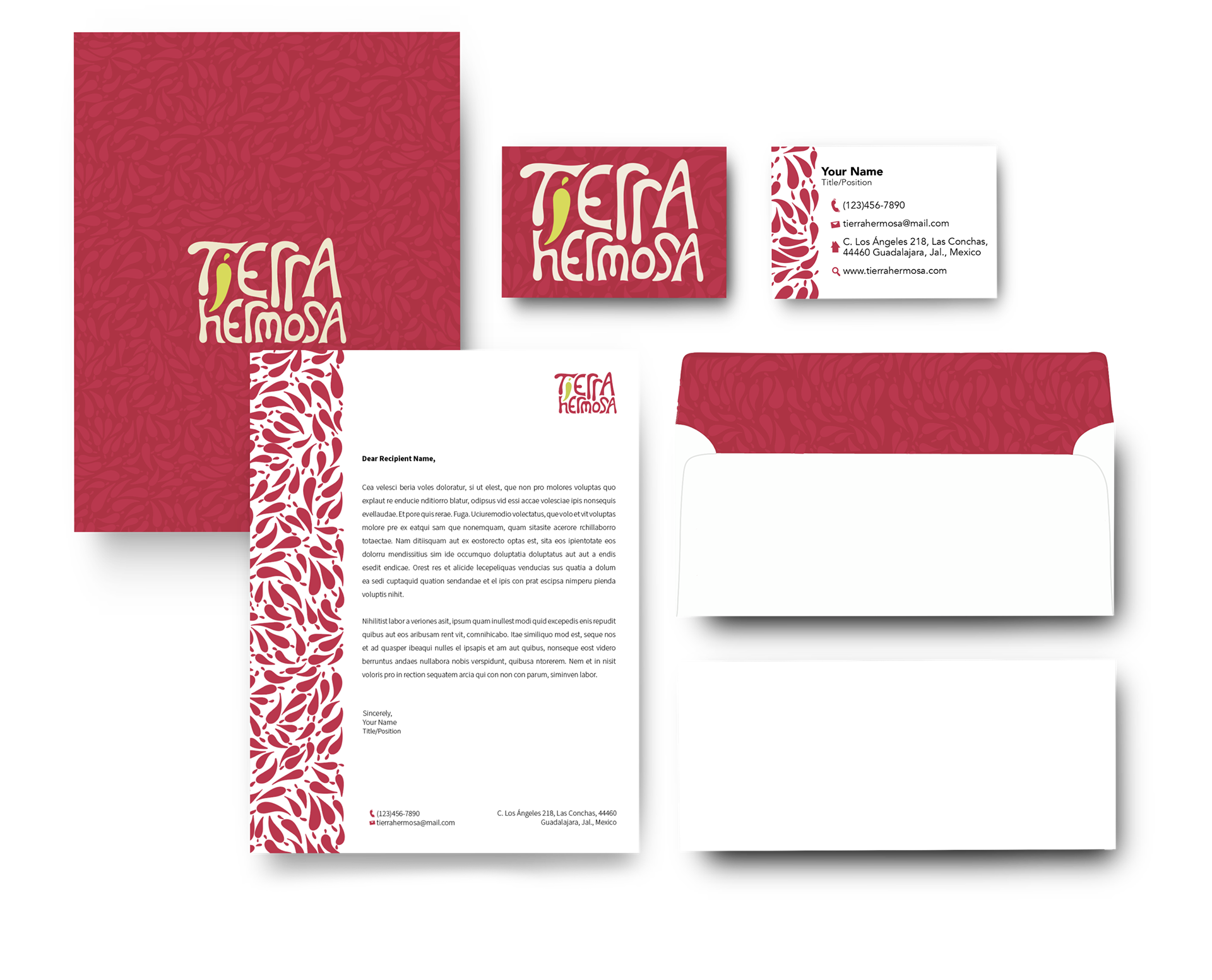 "Tierra Hermosa Hot Sauce" Stationery Design © Anna Mishler 2024