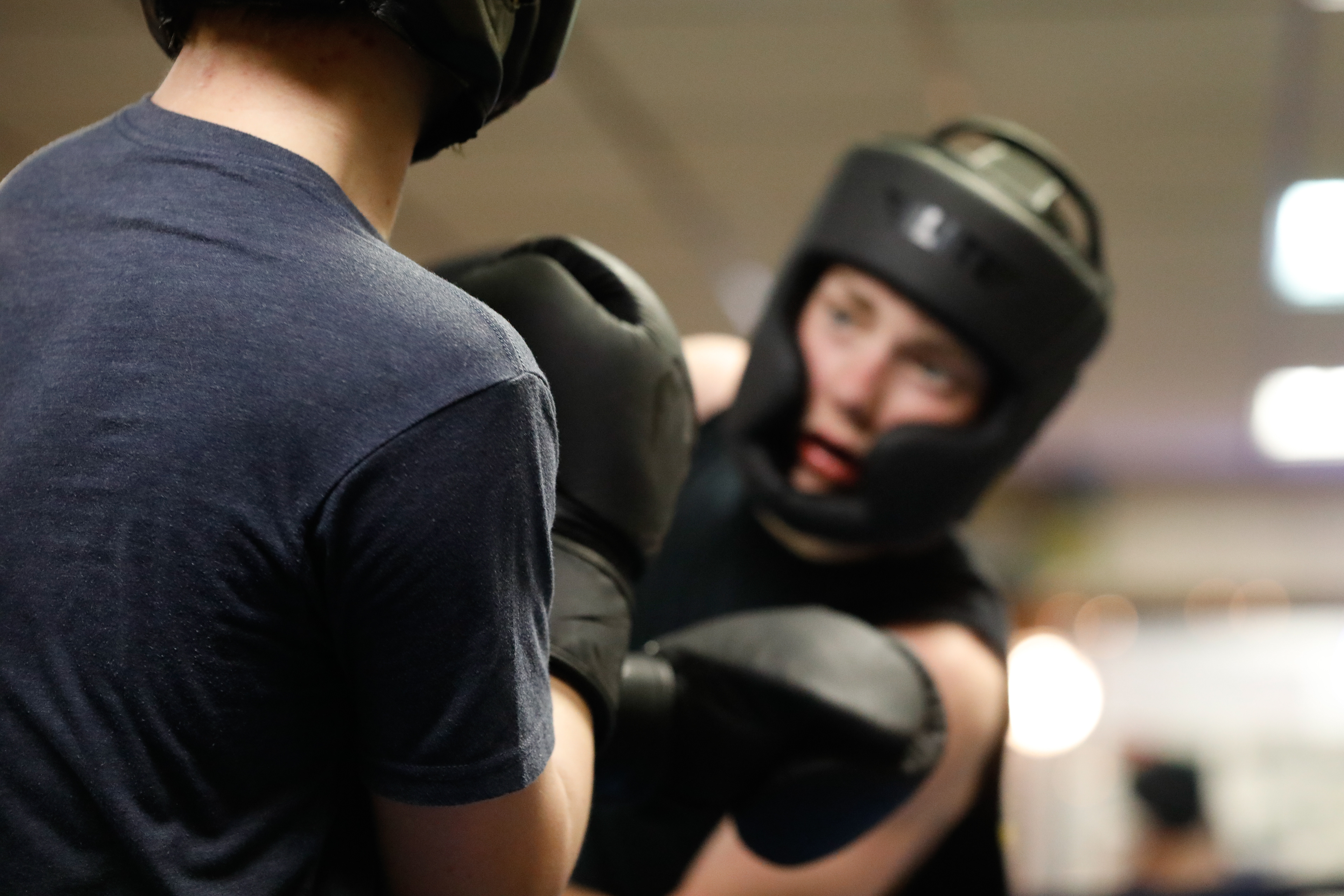 Alex Goodin and Tarran Blackstone box at Sam's Gym in Glouster, Ohio, Feb. 5, 2024. 